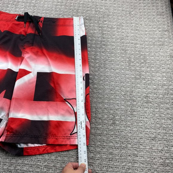 Hurley Swim Trunks Men 36 Red Black Bathing Suit Board Shorts Embroidered Logo - Picture 11 of 14